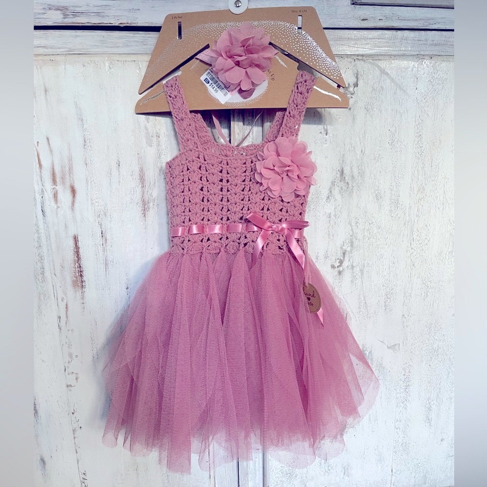 Baby Girl Photo Shoot Dress with Headband, NWT, Handmade, 6 months